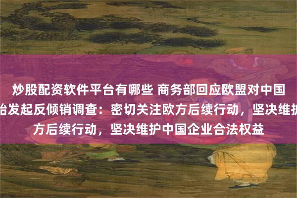 炒股配资软件平台有哪些 商务部回应欧盟对中国乘用车及轻型卡轮胎发起反倾销调查：密切关注欧方后续行动，坚决维护中国企业合法权益