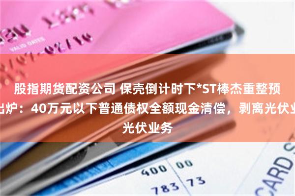 股指期货配资公司 保壳倒计时下*ST棒杰重整预案出炉：40万元以下普通债权全额现金清偿，剥离光伏业务